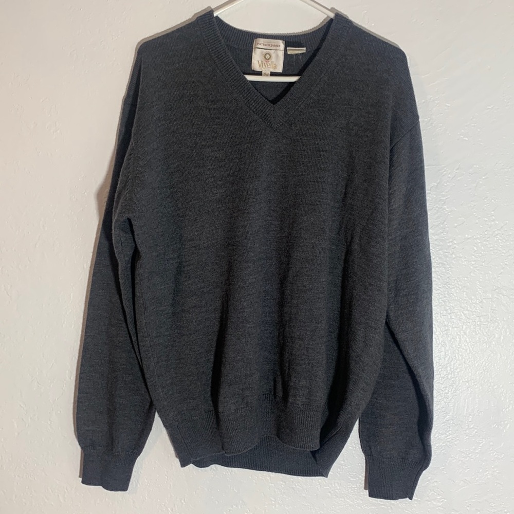 PATRICK JAMES Viyella 100% merino wool gray sweater size medium